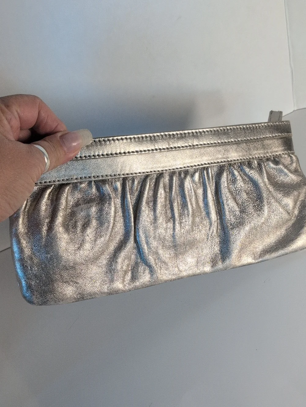 Express Metallic Silver Women's Leather Clutch